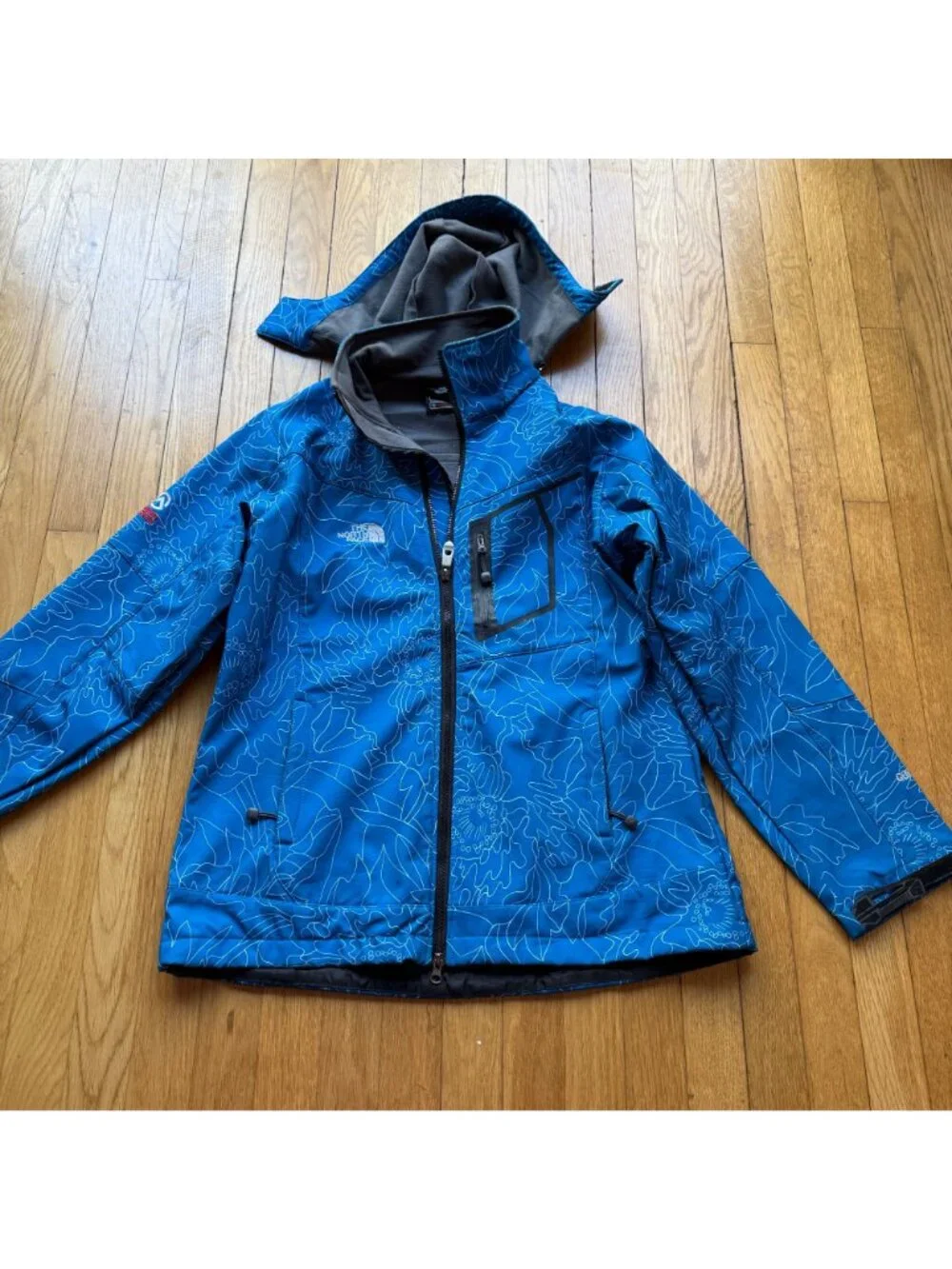 North Face Girls Youth XXL Gorpcore Blue Floral Summit Series Hooded Jacket